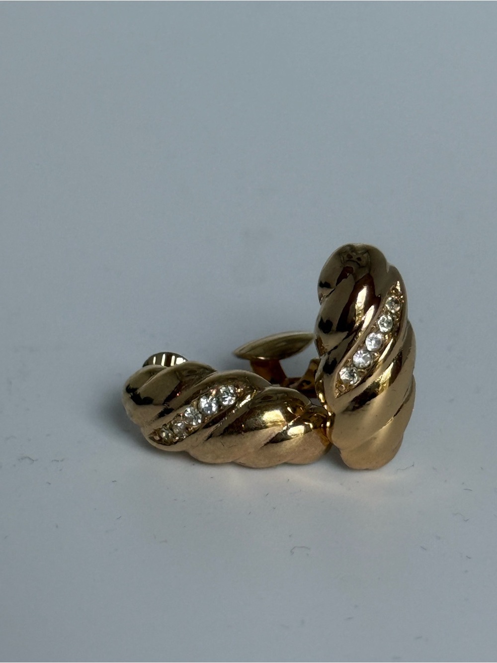 Dior Vintage Gold-Tone Twisted Clip On Earrings with Crystal Inlay